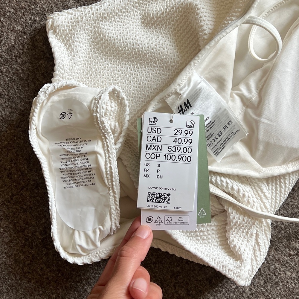 NWT H&M One Piece Swimsuit Green White Bundle of 2 Pieces Women’s Size Small - Picture 9 of 15